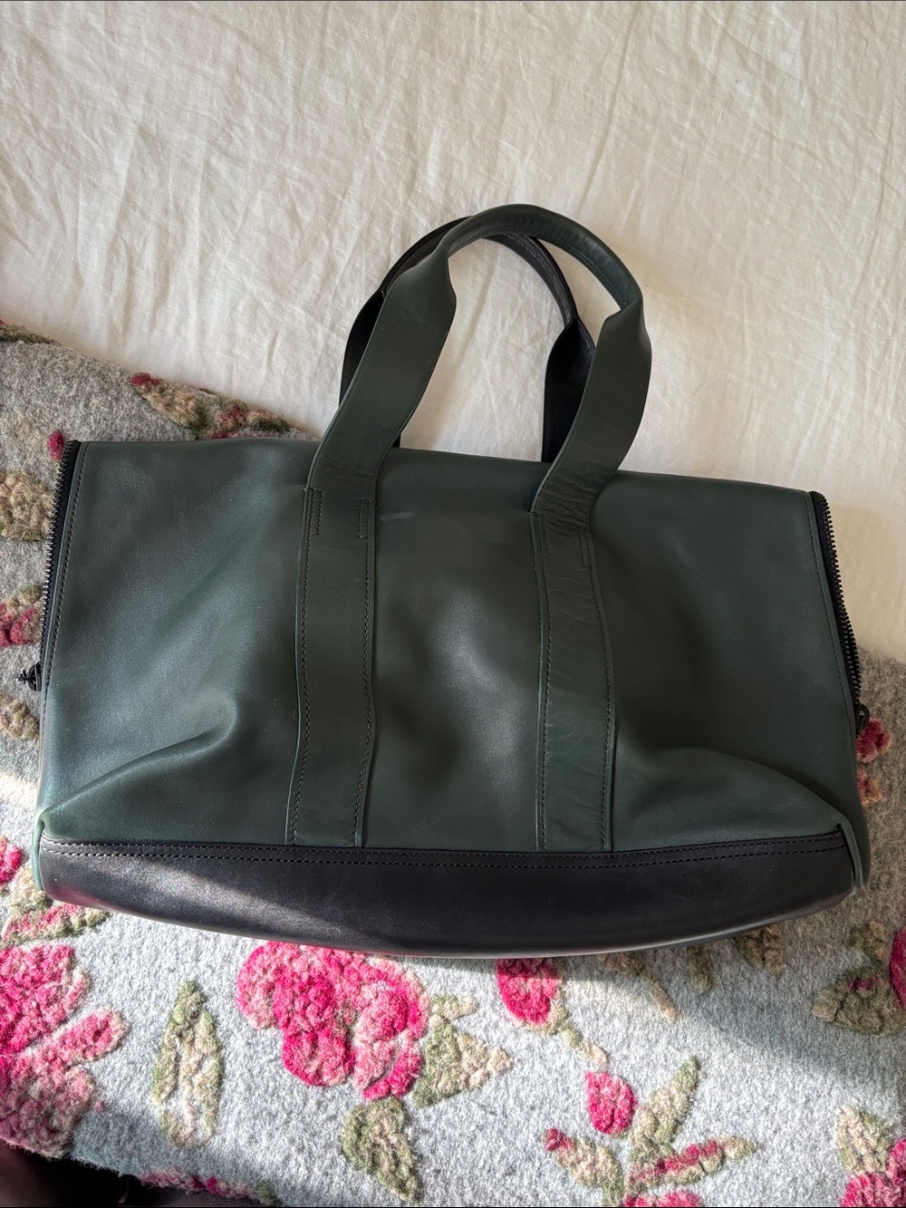 3.1 Phillim Lim Petrol Green Two Toned Hand-held Tote Bag Shoulder Bag